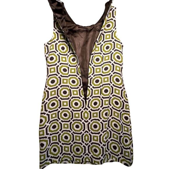 Richard Malcolm Sz 6 100% Linen Green Brown Mod Canvas Sheath Pockets Retro Zip - Picture 11 of 16